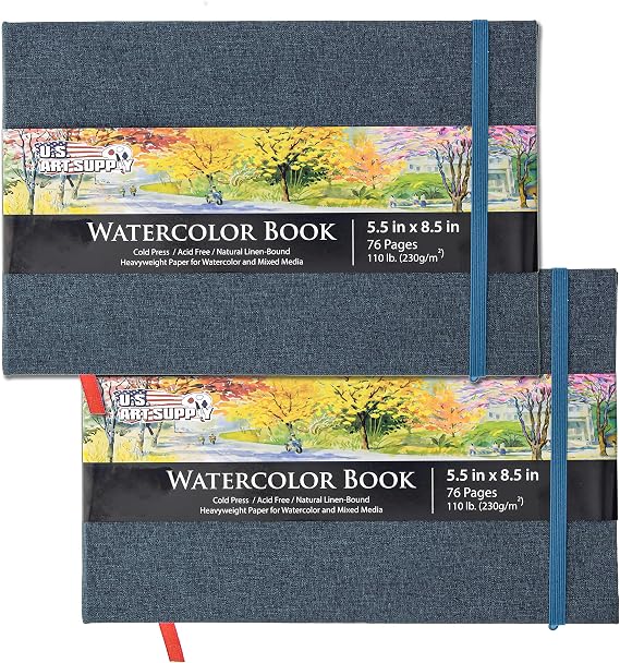 U.S. Art Supply 5.5" x 8.5" Watercolor Book (2 Pack, 76 Sheets Each)