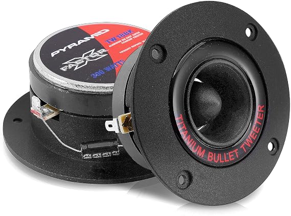 Pyramid 1 Audio Car Tweeter Speaker - 3.25 Bullet Horn Aluminum Die-Cast Titanium Dome, 300 Watt Peak, 2k-25kHz Frequency Response, 4 to 8 Ohm, Heavy Duty 20 oz. Magnet Structure - 1 Pair TW18BK,BLACK/RED